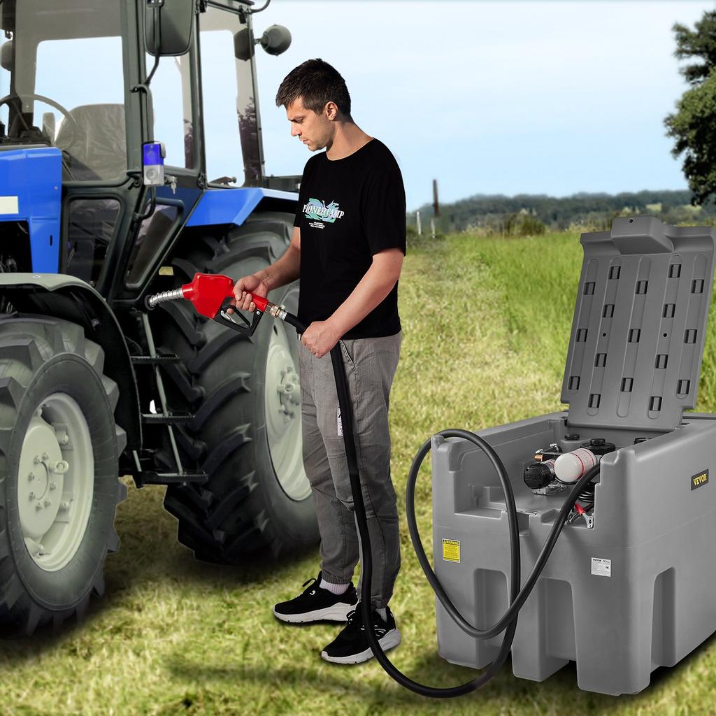 VEVOR Portable Diesel Tank, 439.1 L Capacity & 37.85 L/min Flow Rate, Diesel Fuel Tank with 12V Electric Transfer Pump and 399.3 cm Rubber Hose