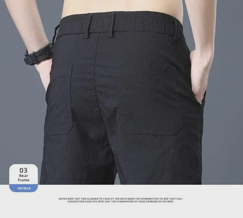Men's Summer Ice Silk Casual Pants - Slim Korean Style, Loose, and Straight Trousers.