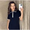 Elegant Women's Short Dress Turn-Down Collar Short Sleeve Zipper Casual Lady Dresses 2025 Spring Summer Fashion Female Dress