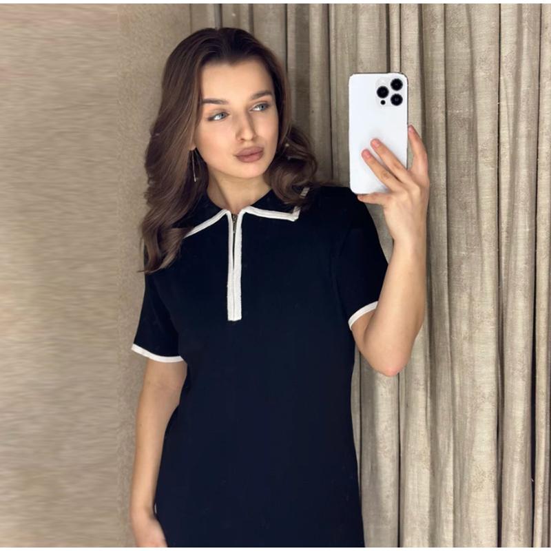 Elegant Women's Short Dress Turn-Down Collar Short Sleeve Zipper Casual Lady Dresses 2025 Spring Summer Fashion Female Dress
