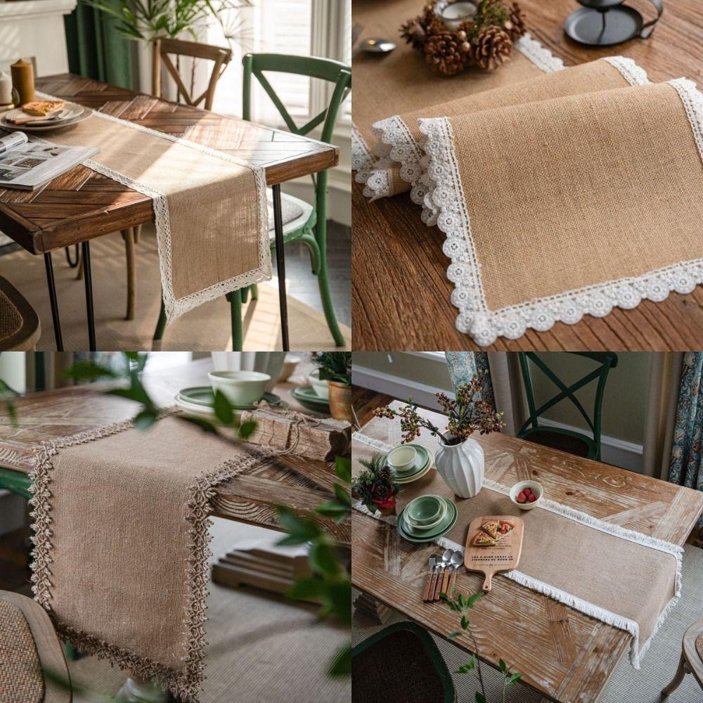 Jute Burlap Table Runner Macrame Edges Machine Wash or Brush Macrame Table Runner Family Dinners