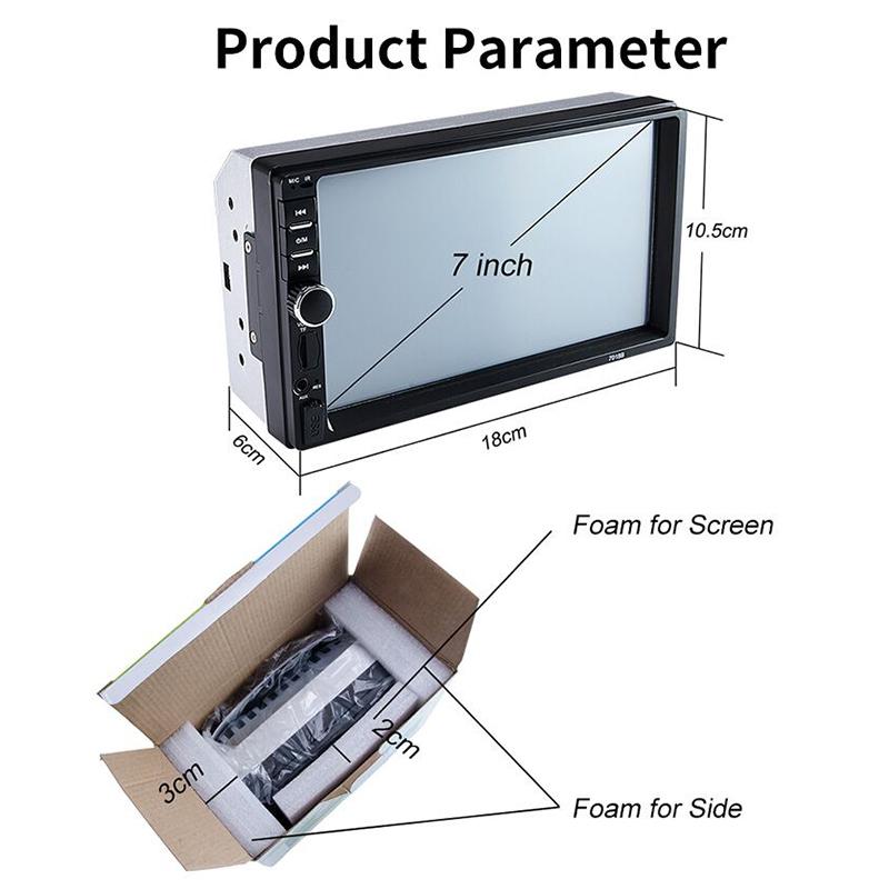 Автомобильный радиоприемник 1/2 Din Bluetooth HD 7 "Сенсорный экран Стерео 12 В Мультимедиа FM ISO Питание Aux Вход Bluetooth USB Зеркальная связь с камерой/без камеры