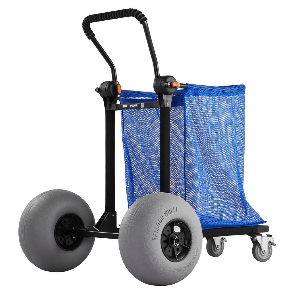 Beach Cart with Large Wheels for Sand, 75 kg Load Capacity, Heavy Duty Folding Beach Wagon with 320 mm Balloon Wheels, Storage Bag, 180° Adjustable