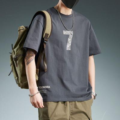 Мужская футболка Lucky Number 7 из чистого хлопка с круглым вырезом и половиной рукавов, повседневная свободная футболка, мужской пуловер в стиле хип-хоп, рубашка