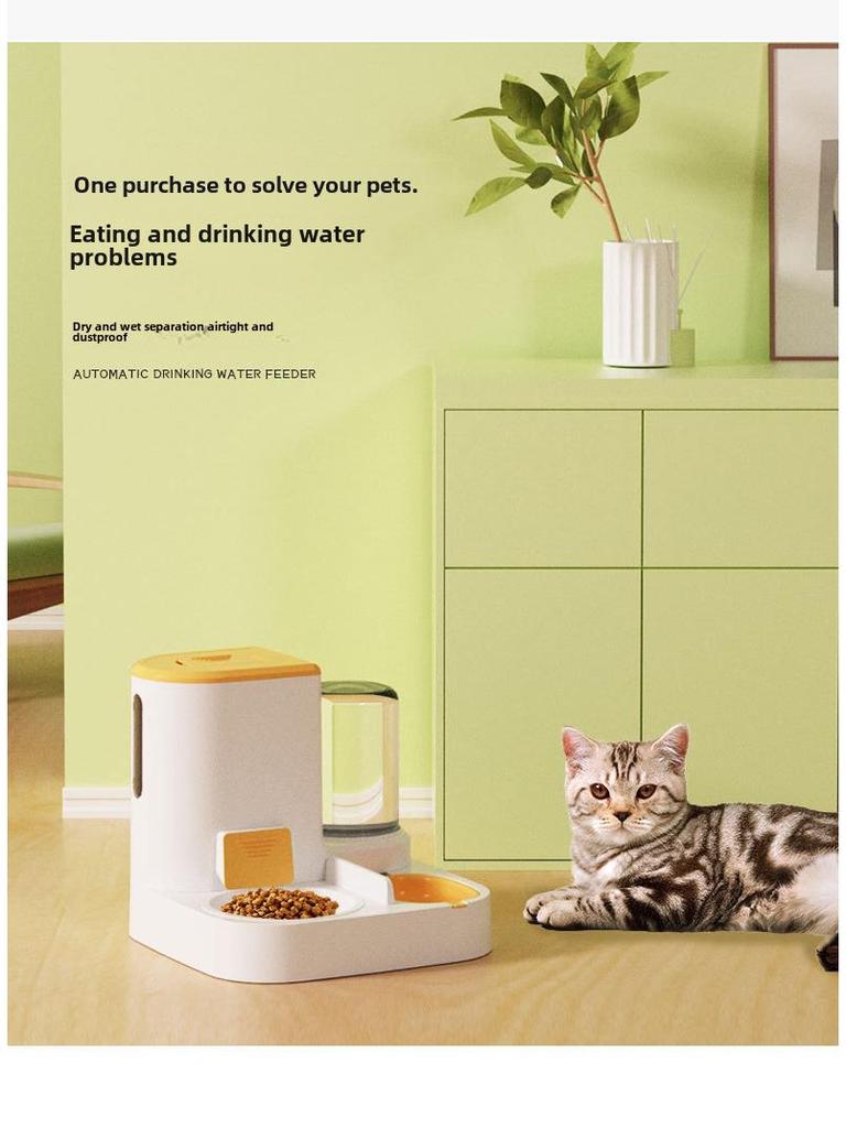 Поилка для кошек большой емкости с чашами из нержавеющей стали и керамики, разделением влажного и сухого корма и автоматической кормушкой