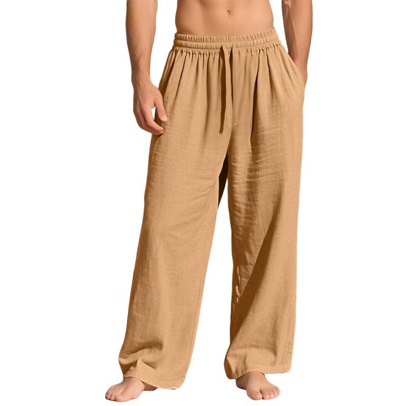 Мужские льняные свободные повседневные спортивные брюки с карманами и завязками однотонные модные деловые брюки