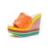 Lady Straw Heel Slippers Summer Color Outdoor Party Dress Slippers Women Platform Wedges Slip On Brand Shoes Woman2024