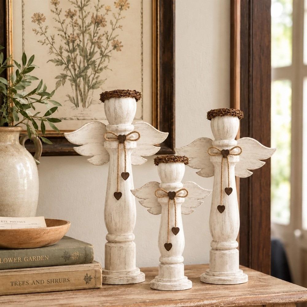3Pcs Farmhouse Angel Trio Figurines Vintage Tabletop Ornament Shelf Decor Living Room