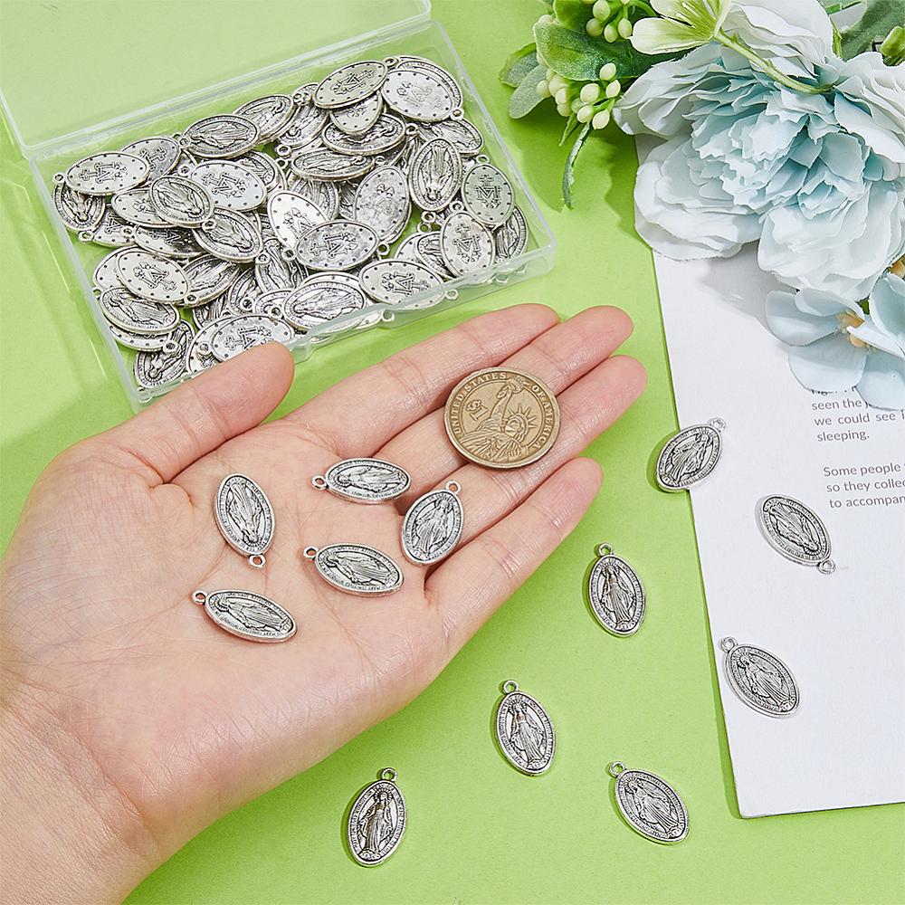 80Pcs Tibetan Style Pendants Oval with Human Antique Silver 24x13x2mm Hole: 1.8mm