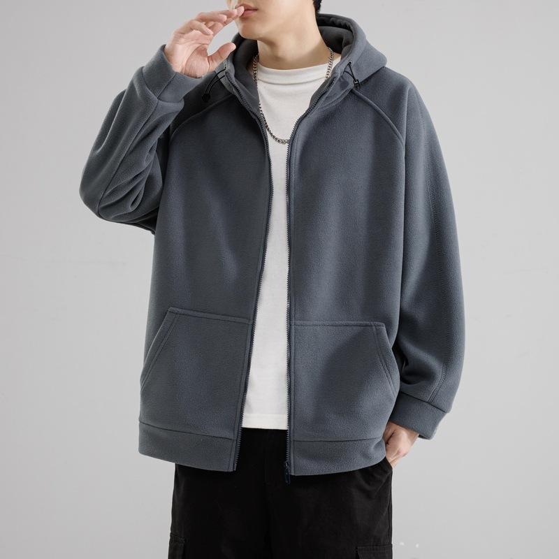 Осенне-зимняя куртка из плотного флиса, мужской теплый кардиган с капюшоном, мужской трендовый свободный повседневный топ