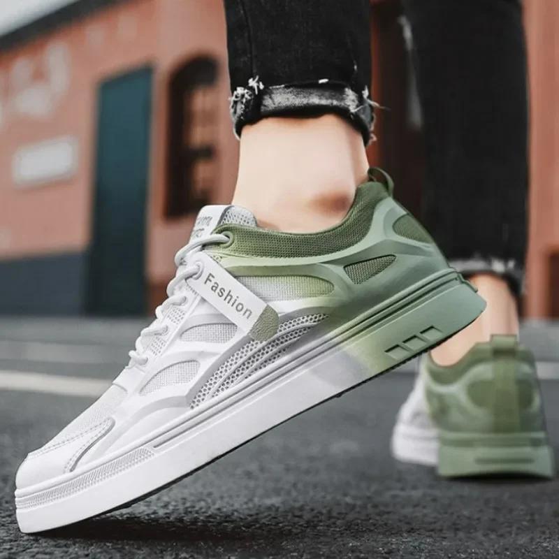 Модная летняя мужская обувь, модные сетчатые повседневные кроссовки на платформе, белые универсальные дышащие кроссовки для бега, мужские теннисные туфли на плоской подошве со шнуровкой