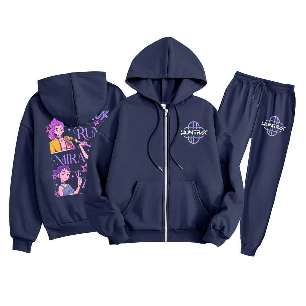 Детская мода Толстовка с длинным рукавом, на молнии, с капюшоном, спортивные штаны с принтом, комплект толстовки с карманами