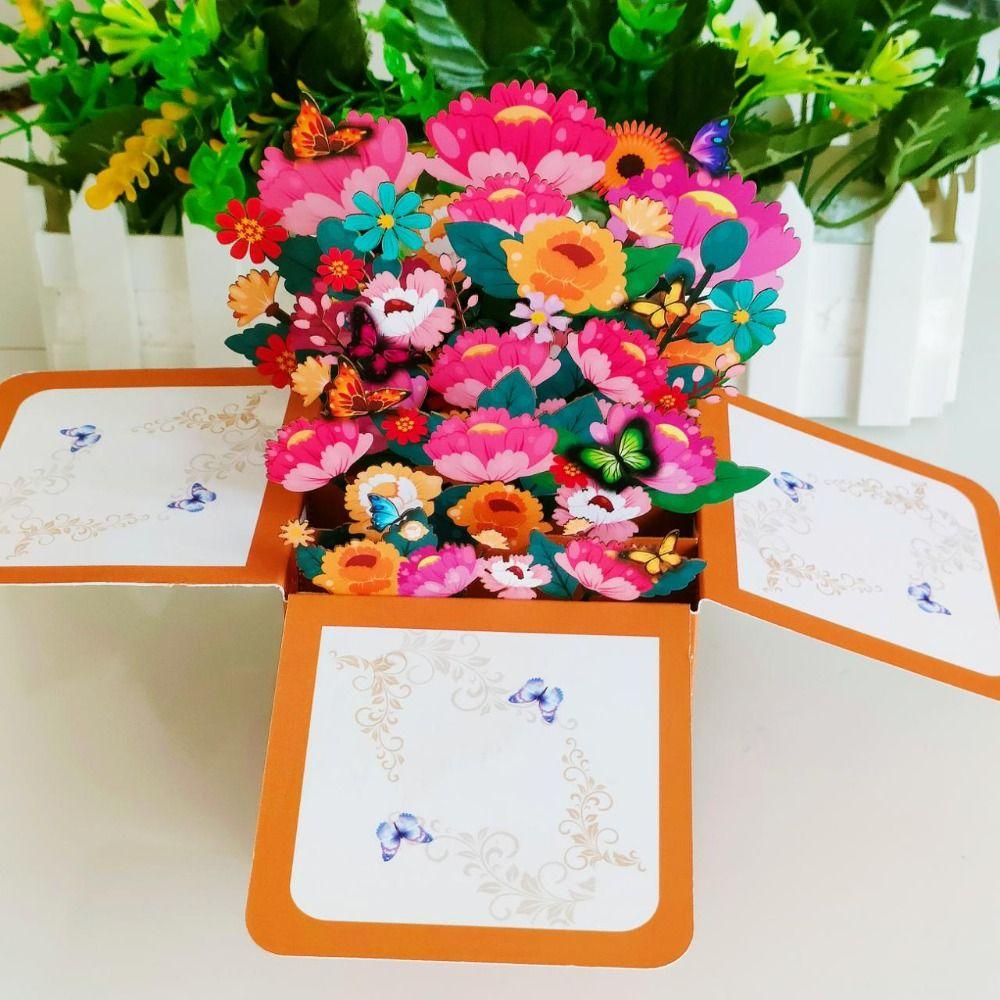 Fun Girlfriend 3D Pops-up Bouquet Thank You Cards Gift Paper Flowers Festical Party Decor Blessing Postcard