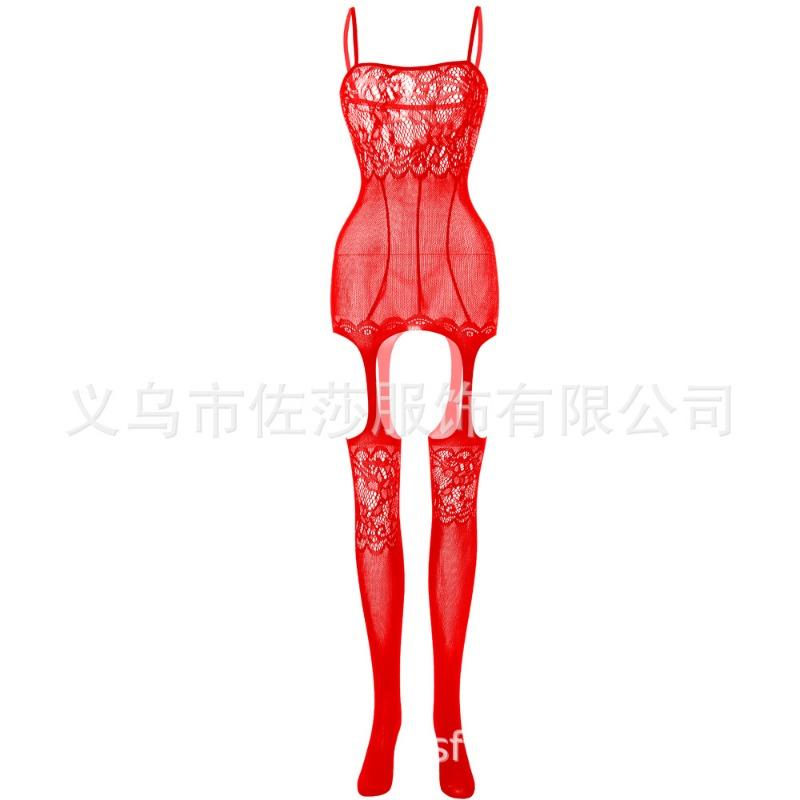 Sex Clothes Women's Hollow Stockings Tight Net Clothes One-piece Open Gear Adjustable Shoulder Straps