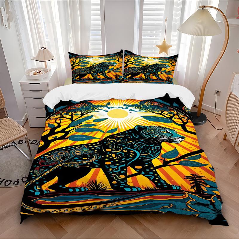 3pcs Jungle Safari Print Duvet Cover Set -Includes 1 Duvet Cover and 2 Pillowcases, No Quilt Core, All-Season Home Decor yy251111193