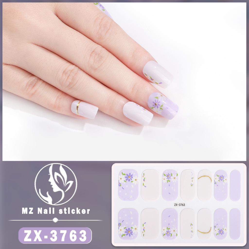 ZX 3D Waterproof No-Cure Gel Nail Wraps, Full Cover Japanese & Korean Style Spring & Summer Nail Stickers, Nail Patch Films