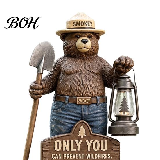 Easy Install Flower Bed Stakes Shovel Bear Solar Light, Waterproof Resin Decorative Statue, Auto on at Weather Resistant Yard Illumination Dusk