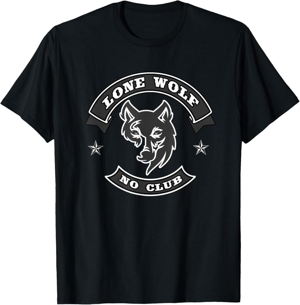 Lone Wolf, No Club Motorcycle Biker Club. Novelty motorbike T-Shirt