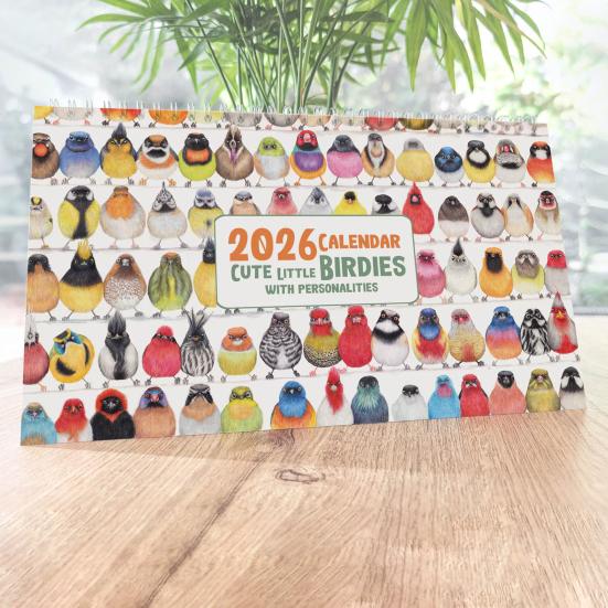 Милые Птички Настенный Календарь 2026 Иллюстрированный Ежемесячный Художественный Календарь Декор для Дома и Офиса с Большими Сетками