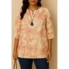 Casual Blouse, Vintage Style, For Women, Floral Print, O Neck, Three Tribal Sleeves, Elegant Loose Top