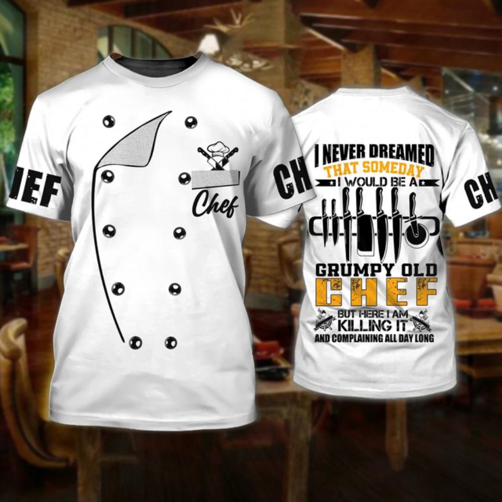 Мужская футболка Винтажная футболка Летняя одежда Персонализированное имя шеф-повара 3D Ресторан Принт Топы Уличный повседневный спортивный свободный пуловер