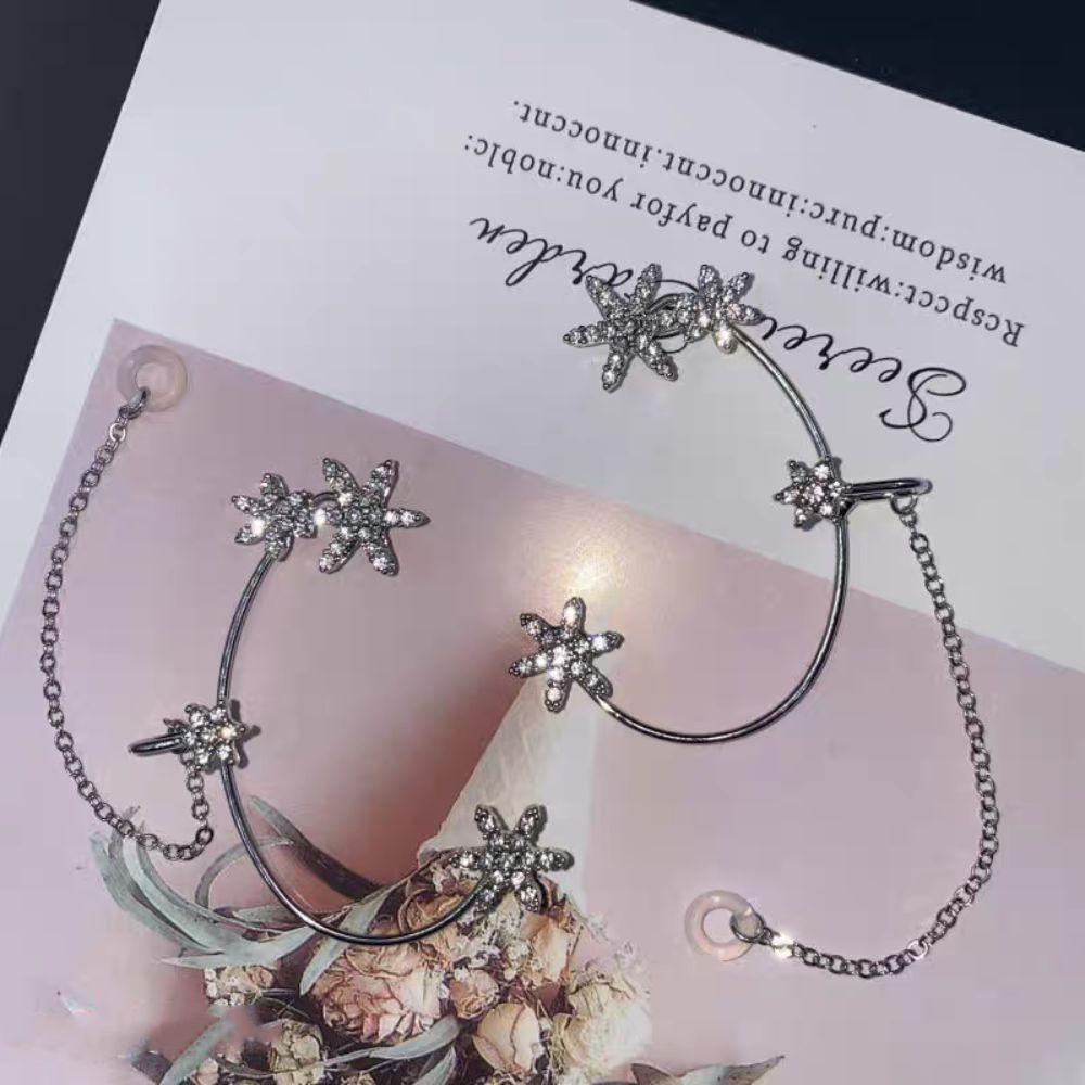 1 pair Snowflake Rhinestone Butterfly Earhook Protection Chain Holder Clips Anti-lost Earphone Chain Ear Decoration Versatile