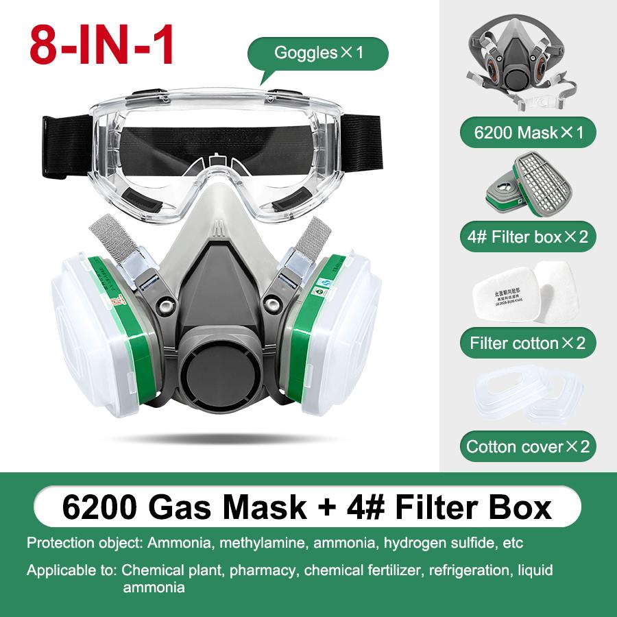 8In1 6200 Dust Mask Half Face Gases Painting Spraying Resin Work Smoke Safety Proteciton Replaceable Filters Respirator