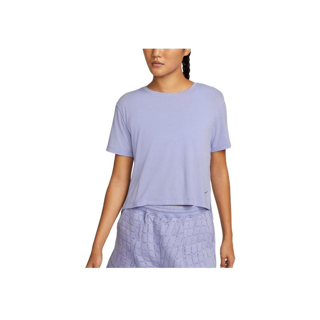 Nike Yoga Dri-Fit Side-Slit Round-Neck Short-Sleeve T-Shirt Women Tops Purple DM7026-569