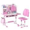 2Pcs/Set Kids Study Desk Chair Set Height Adjustable Study Table Chair Set with Sitting Corrector Ergonomic Desk Chair with Book Stand (Pink, Blue)