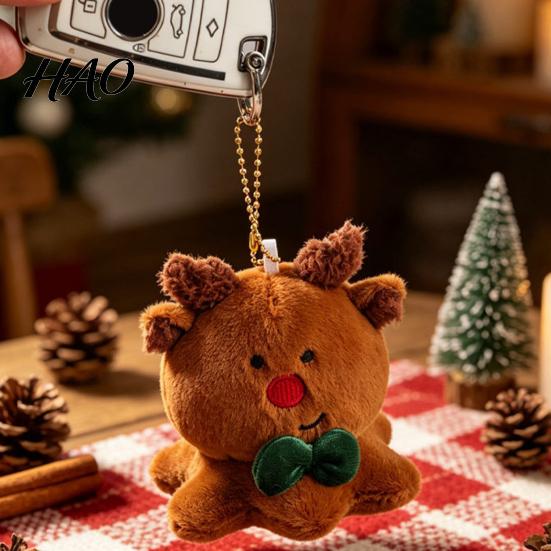 Festive Bag Decoration Christmas Plush Hanging Ornament, Santa Gingerbread Man Deer Snowman Stuffed Toy with Elk Pendant Loop , Tree Mantel
