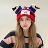 1PC Spliced Colors Fashionable Knitted Hat Keep Warm Gathering Take Photos Pig Ears Thickened Cute Festival New Style
