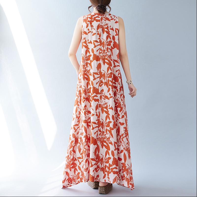 Sleeveless Plus Size Vintage Floral New In Dresses for Women Casual Loose Long Summer Dress