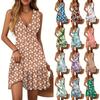 Women's Dress V-neck Sleeveless Casual Floral Print Hem Pleated Dress