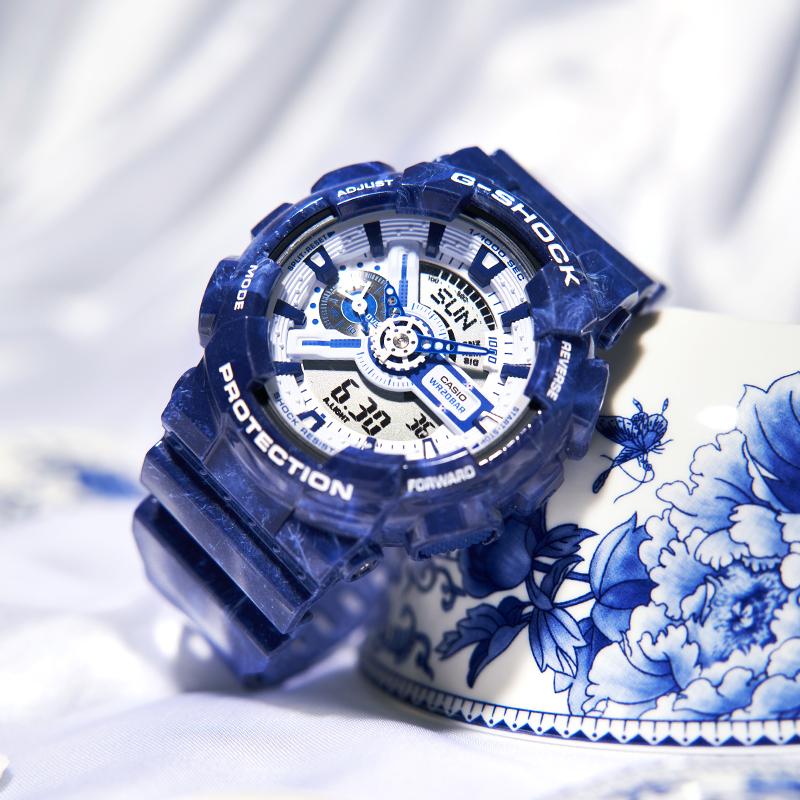 Casio Мужские часы с двойным дисплеем (жидкокристаллический/аналоговый) Серия Синие часы GA-110BWP-2APFQ