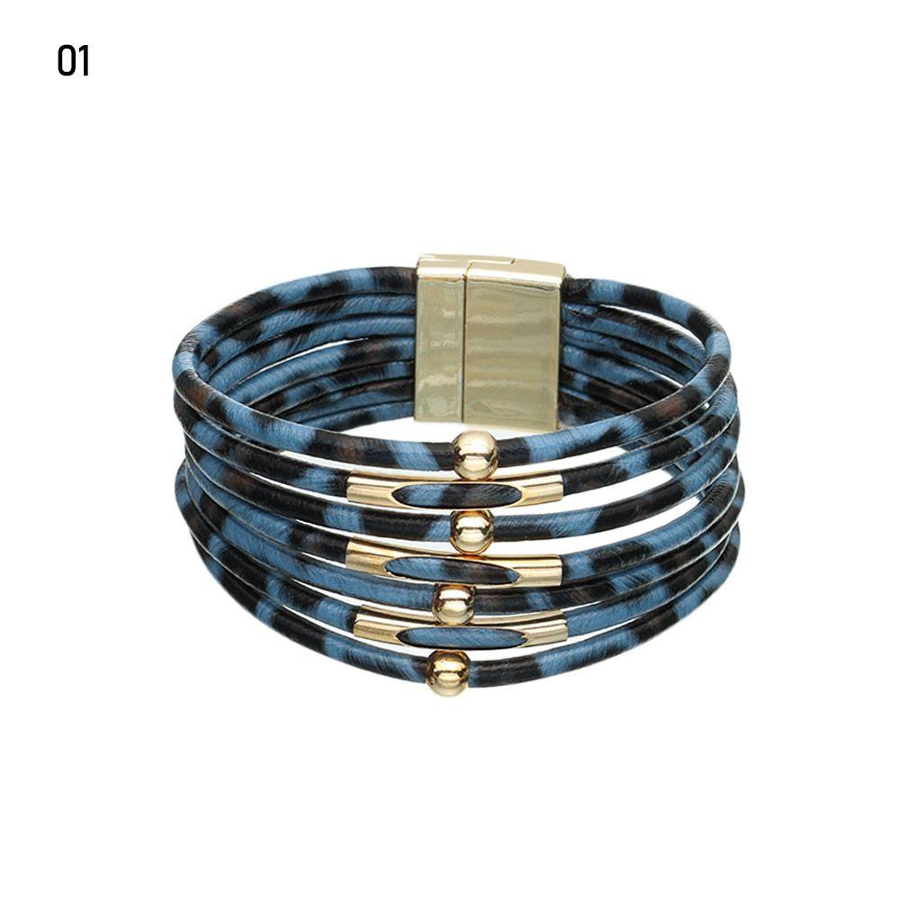 Retro Elegant Women Wrist Bands Leopard Leather Bracelets Multilayer Bangles Wide Wrap Bracelet