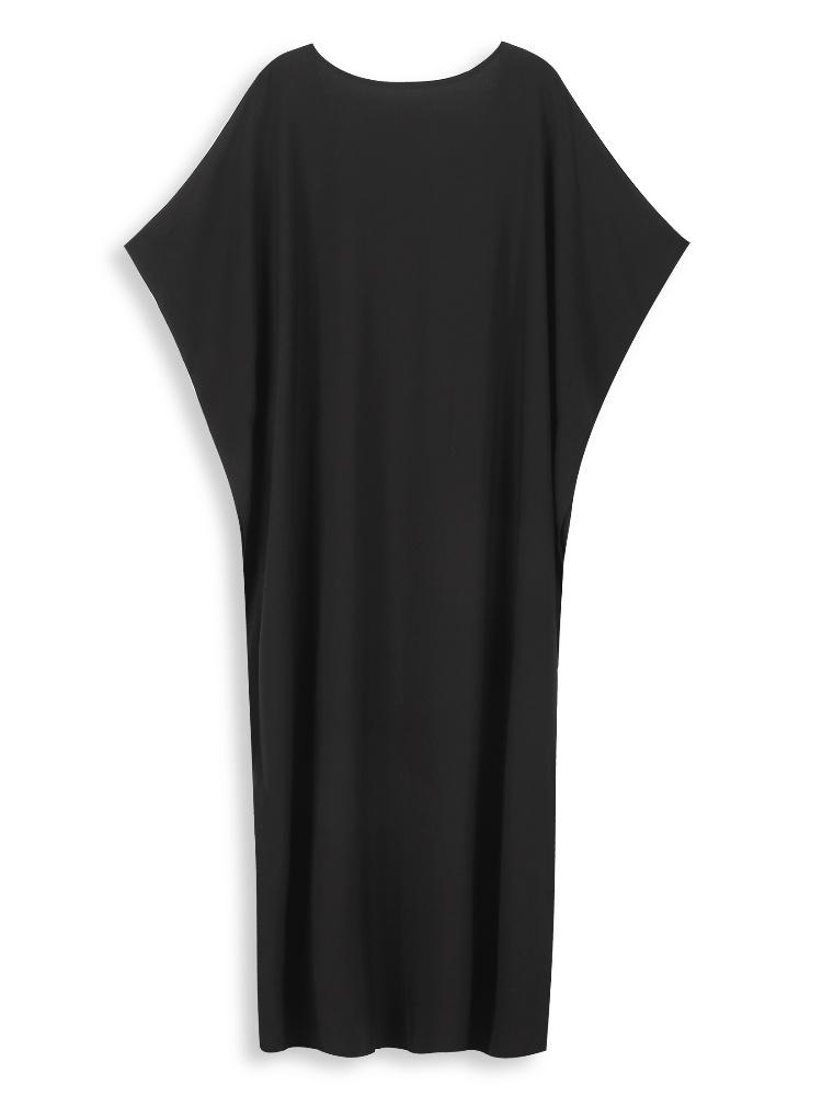 EDOLYNSA Colorful Embroidered Black Women Robe Kaftan Bohemian Long Dress Relaxed Vacation House Dress Swimsuit Cover-up Q1660