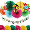 Birthday Decoration Summer Hawaiian Birthday Party Decoration Set HAPPY BIRTHDAY Decoration Garland Boys Girls Adults Paper Fan Decoration Set Parrot