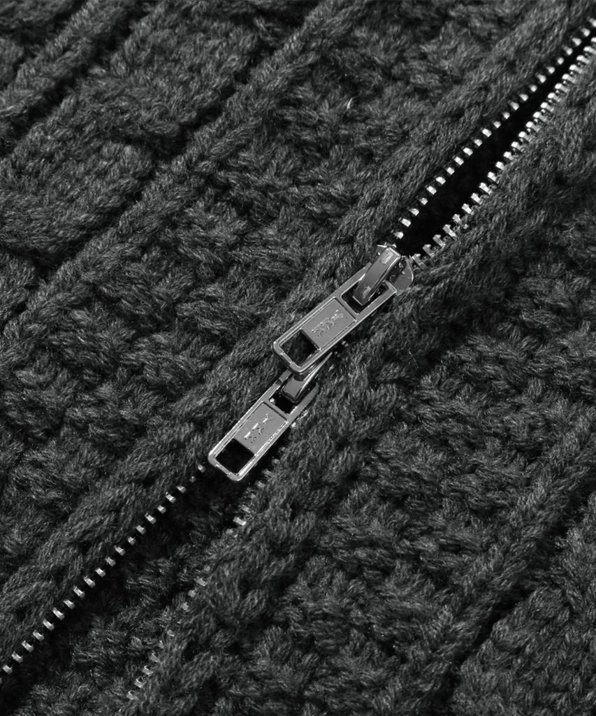 TRILLION Washable Aran Cable Hooded Zip-Up Knit (Charcoal)