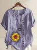 Women's Fashion Sunflower Flowers Print Shot Sleeve T-shirt Loose Cotton Shirt Casual Loose Summer Blouse Tops Plus Size