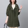 Women's Mid-Length Hooded Trench Coat, Spring/Autumn 2024: Pure Cotton, Long-Sleeve, Casual Workwear, Slimming Plus Size.
