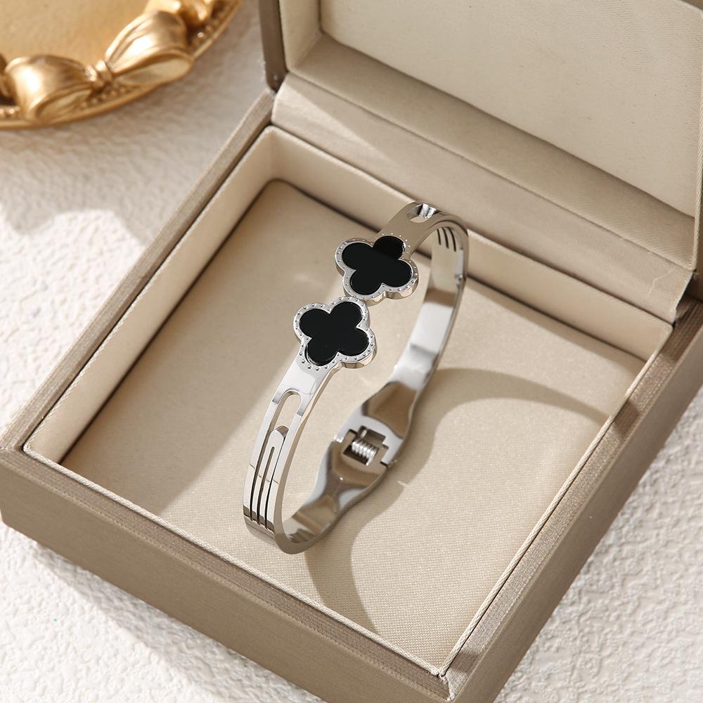 Bracelet Accessories Stainless Steel Clover Open Bangle Titanium Steel Women's High-end Lucky Grass Bracelet