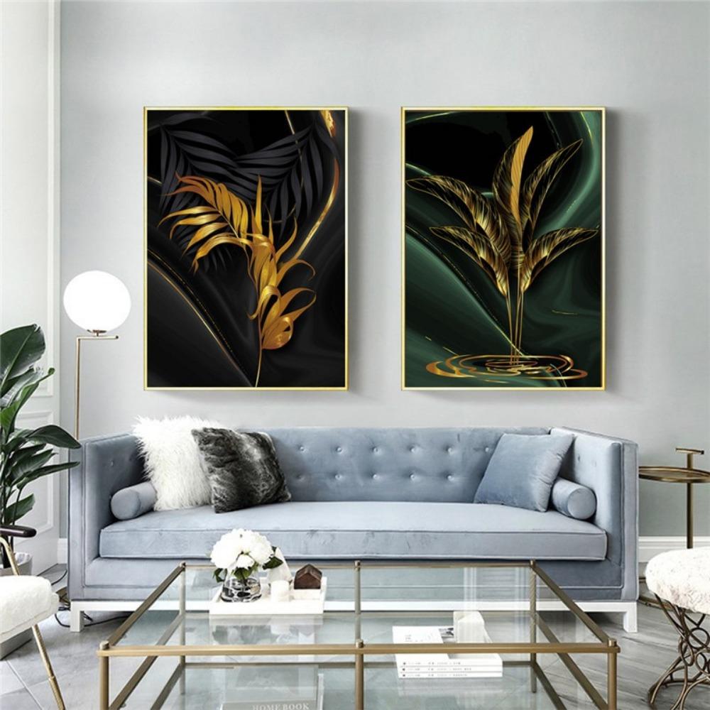 Nordic modern gold green leaf холст картина искусство постер украшение для дома гостиная настенная живопись холст искусство