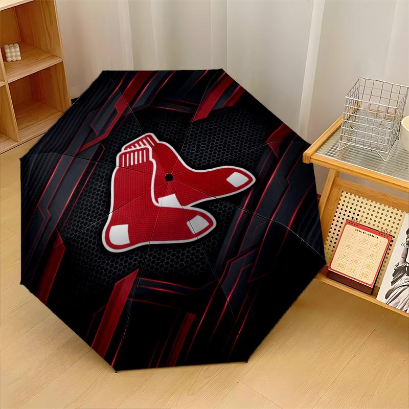 Boston Red Sox Print Auto 8?Ribs Folding Umbrella Wind Resistant Lightweight Automatic Umbrella For Daily Travel