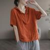 Retro Solid Color Hooded Short-sleeved T-shirt Women's Summer Casual Loose Stitching Simple Pullover