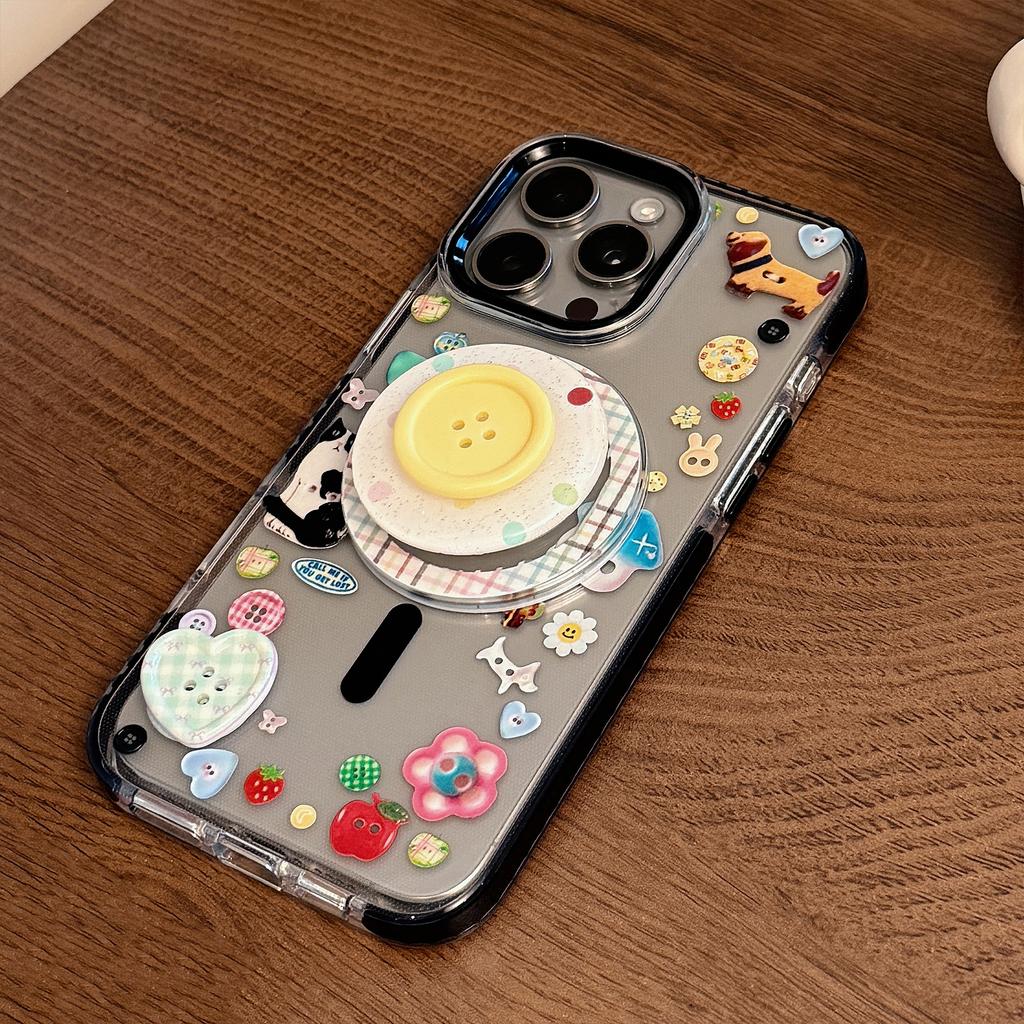 Трехмерная кнопка 16Promax Блестящий Порошок Магнитный Держатель Присоска Чехол для Мобильного Телефона IPhone 15 14 Подходит для 13 Мультяшные Каракули 11
