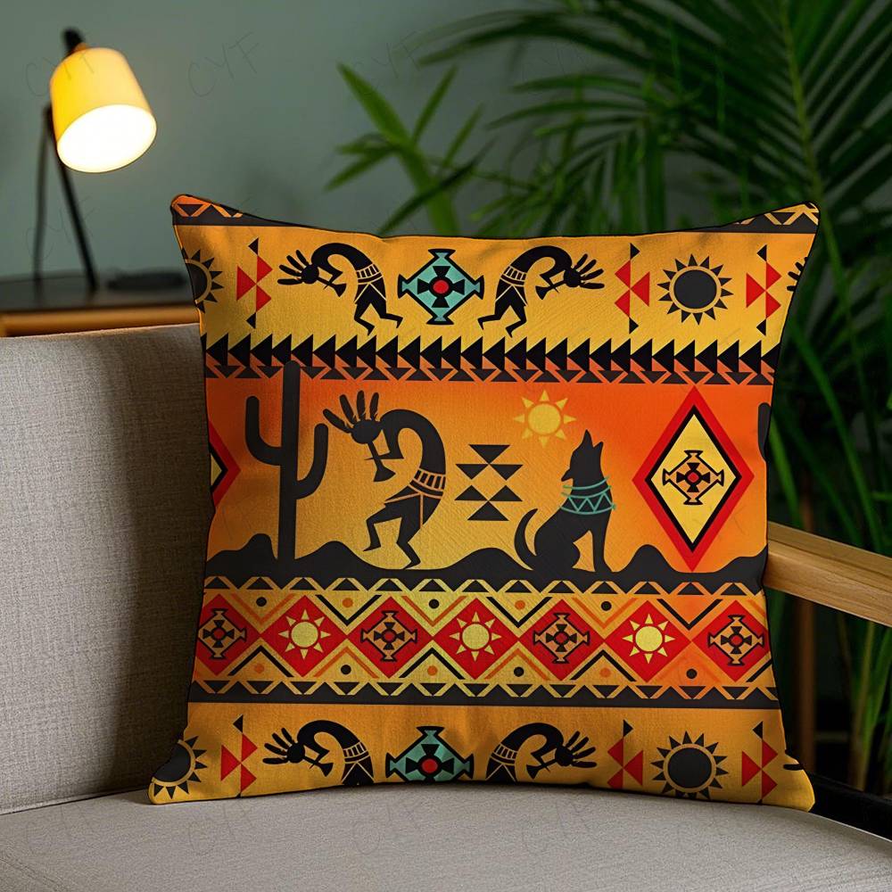 African Tribal Ethnic Style Theme Double-Sided Printed Pillow Cover Short Plush Suitable Living Rooms Sofas Throw Cushion Cover