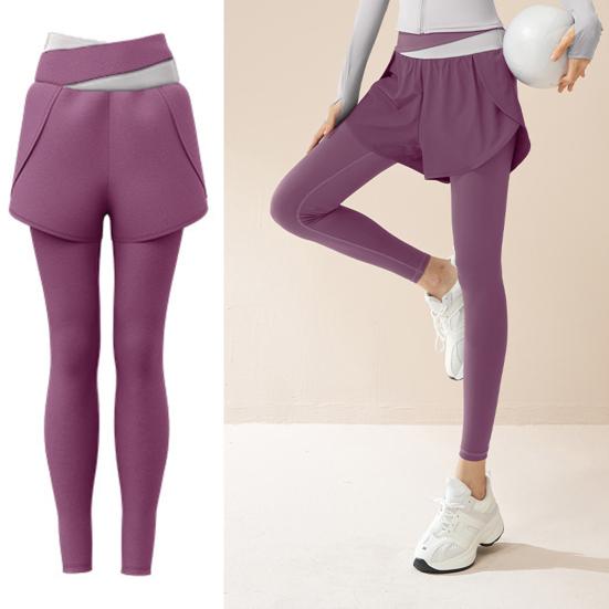 Женские брюки для йоги с высокой талией, имитация двух предметов, быстросохнущие, облегающие брюки, эластичные леггинсы с эффектом подтяжки ягодиц, цветные блоки, для фитнеса
