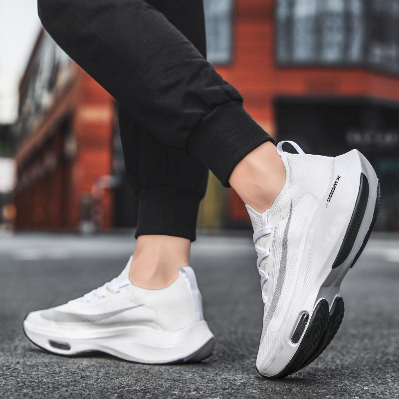 Кроссовки для бега с пружинящей подошвой для мужчин, летающие, сетчатая тканая поверхность, дышащая, воздушная подушка, нескользящая, спортивная обувь с мягкой подошвой