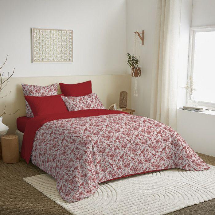 Complete Reversible Duvet Cover Pack for 140 X 190 Cm Bed Bérengère Red