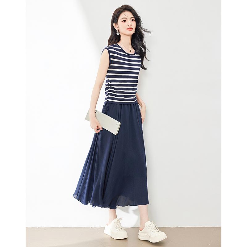 Fashion temperament striped top+skirt two-piece set